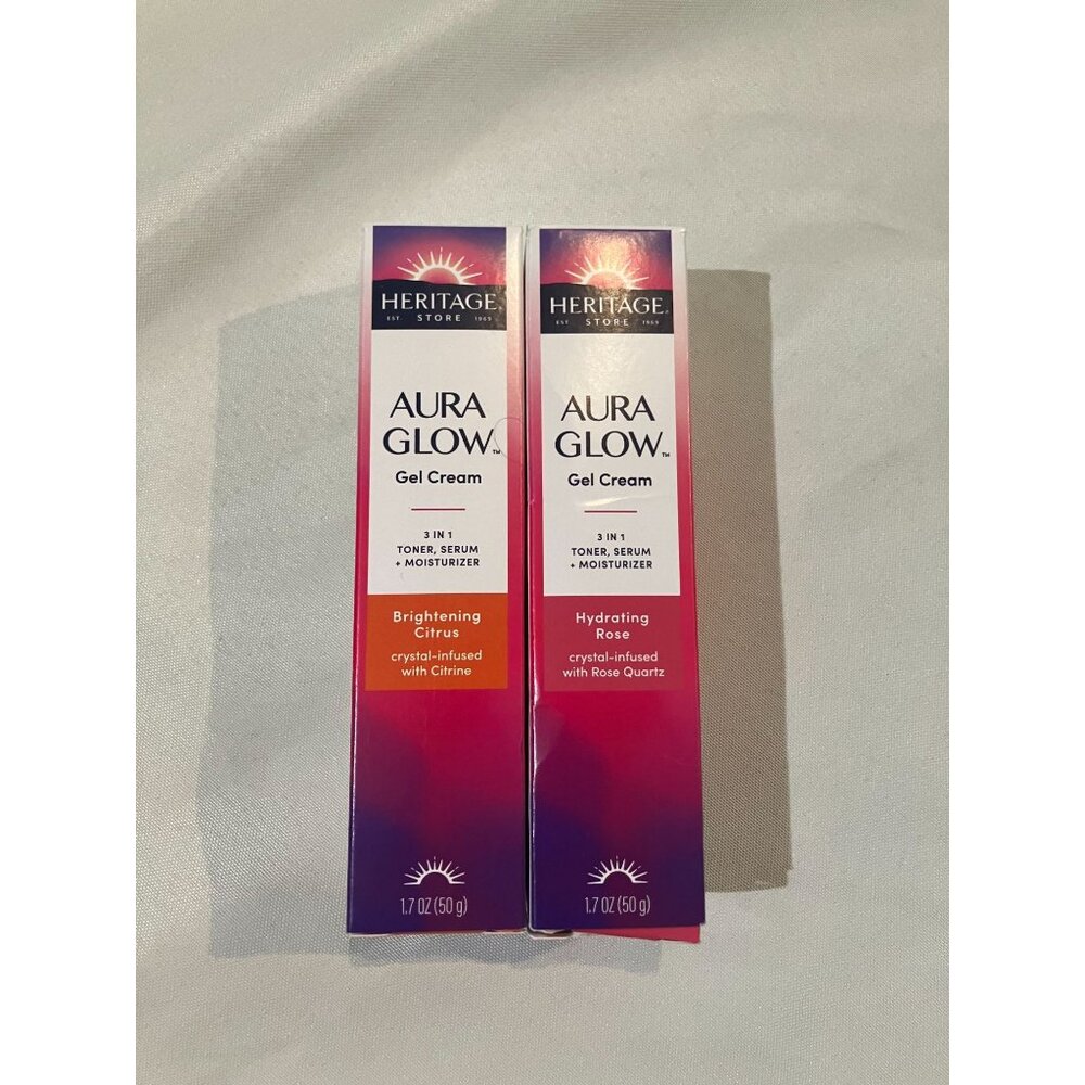 Lot of 2 Heritage Store Aura Glow 3-in-1 Toner, Serum, + Moisturizer, 1.7 oz.